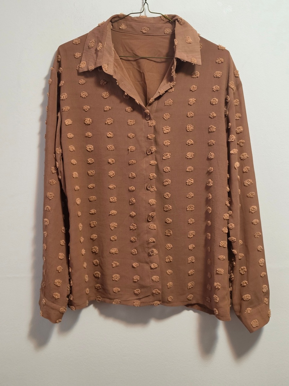 Textured Long-Sleeve Button Down  Shirt - Brown